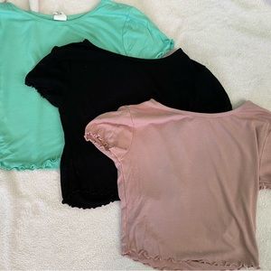 Three pack Destined scoop neck waffle shirts with fringe at bottom